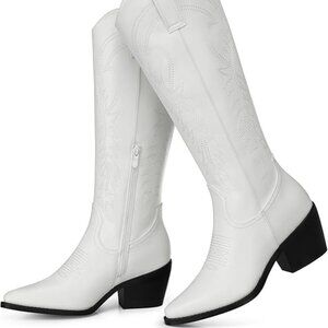 NEW! Cowboy Boots for Women Knee High Pointed Toe Chunky Heel Wide Calf Booties
